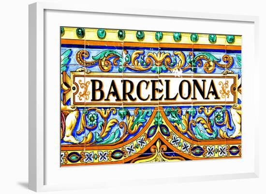 A Barcelona Sign Over A Mosaic Wall-nito-Framed Art Print