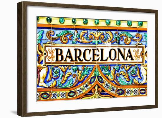 A Barcelona Sign Over A Mosaic Wall-nito-Framed Art Print