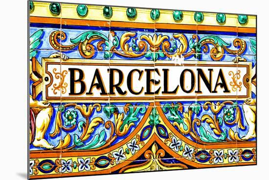 A Barcelona Sign Over A Mosaic Wall-nito-Mounted Art Print