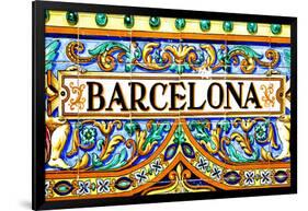 A Barcelona Sign Over A Mosaic Wall-nito-Framed Art Print