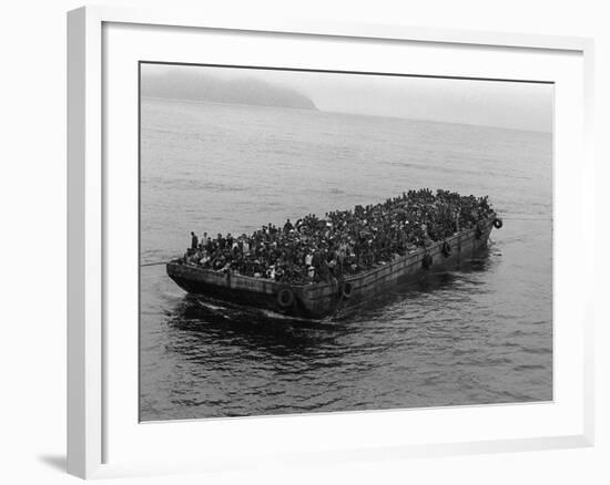 A Barge Packed with Vietnamese Refugees from Danang is Towed to the Ss Pioneer Contender-null-Framed Photographic Print