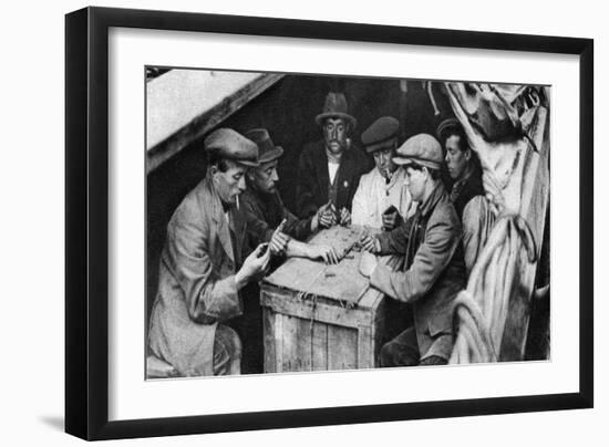 A Bargee and His Mates Play Dominoes in the Hold of a Canal Boat, 1926-1927-null-Framed Premium Giclee Print