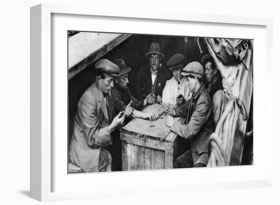 A Bargee and His Mates Play Dominoes in the Hold of a Canal Boat, 1926-1927-null-Framed Giclee Print