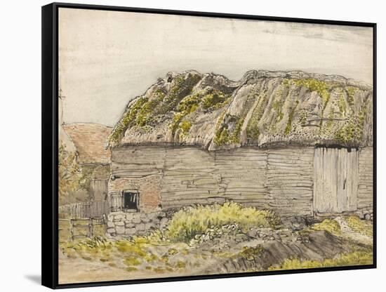 A Barn with a Mossy Roof, Shoreham (W/C with Brown Wash, Ink, Gouache and Pencil on Paper)-Samuel Palmer-Framed Stretched Canvas