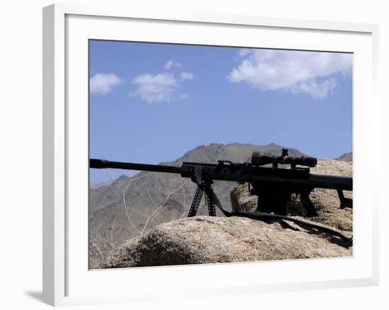 A Barrett .50-Caliber M107 Sniper Rifle Sits Atop an Observation Point in Afghanistan-Stocktrek Images-Framed Photographic Print