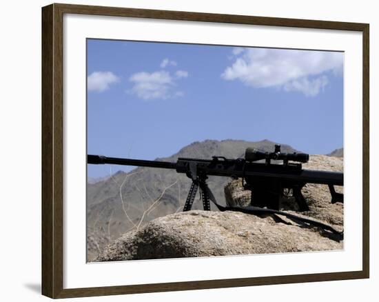 A Barrett .50-Caliber M107 Sniper Rifle Sits Atop an Observation Point in Afghanistan-Stocktrek Images-Framed Photographic Print