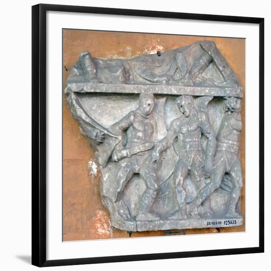 A Bas-Relief of a Fight Between Secutor and Retiarius, 3rd Century, Rome-null-Framed Photographic Print