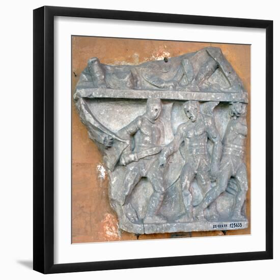 A Bas-Relief of a Fight Between Secutor and Retiarius, 3rd Century, Rome-null-Framed Photographic Print