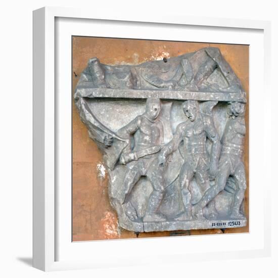 A Bas-Relief of a Fight Between Secutor and Retiarius, 3rd Century, Rome-null-Framed Photographic Print