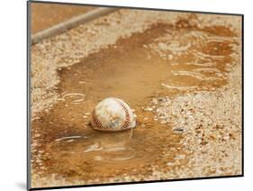 A Baseball Sits in a Puddle-null-Mounted Photographic Print