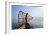 A Basket Fisherman on Inle Lake Prepares to Plunge His Cone Shaped Net, Shan State, Myanmar (Burma)-Alex Treadway-Framed Photographic Print