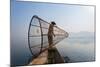 A Basket Fisherman on Inle Lake Prepares to Plunge His Cone Shaped Net, Shan State, Myanmar (Burma)-Alex Treadway-Mounted Photographic Print