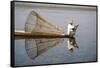 A basket fisherman on Inle Lake scans the still and shallow water for signs of life, Shan State, My-Alex Treadway-Framed Stretched Canvas