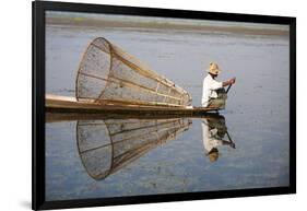 A basket fisherman on Inle Lake scans the still and shallow water for signs of life, Shan State, My-Alex Treadway-Framed Photographic Print