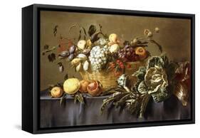 A Basket of Fruit on a Draped Table, C.1635-Adriaen van Utrecht-Framed Stretched Canvas