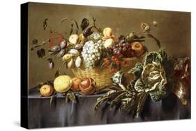 A Basket of Fruit on a Draped Table, C.1635-Adriaen van Utrecht-Stretched Canvas