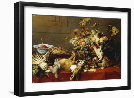 A Basket of Fruit on a Draped Table with Dead Game and a Monkey-Frans Snyders-Framed Giclee Print