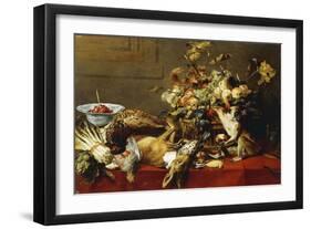 A Basket of Fruit on a Draped Table with Dead Game and a Monkey-Frans Snyders-Framed Giclee Print