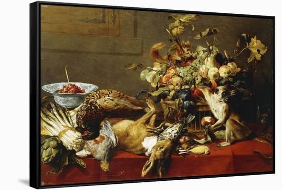 A Basket of Fruit on a Draped Table with Dead Game and a Monkey-Frans Snyders-Framed Stretched Canvas