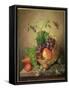 A Basket of Grapes and Apples on a Marble Ledge-Willem Verbeet-Framed Stretched Canvas