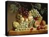 A Basket of Grapes, Apples, Peaches and other Fruit on a Ledge-null-Stretched Canvas