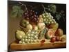 A Basket of Grapes, Apples, Peaches and other Fruit on a Ledge-null-Mounted Giclee Print