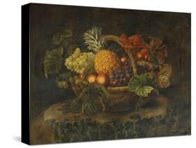 A Basket of Grapes, Peaches and a Pineapple on a Rock in a Landscape-Alfrida Vilhelmine Ludovica Baadsgaard-Stretched Canvas