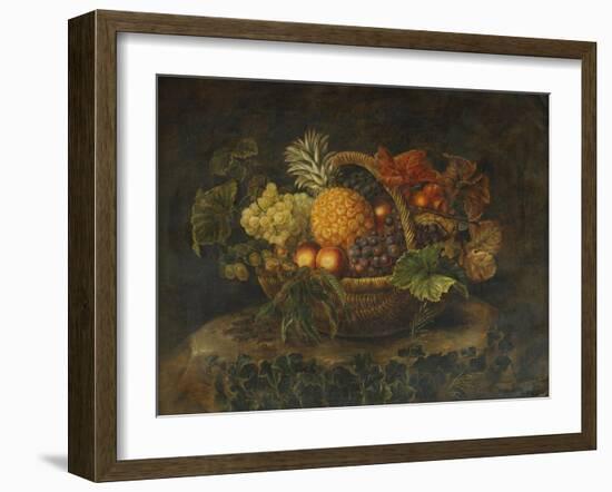 A Basket of Grapes, Peaches and a Pineapple on a Rock in a Landscape-Alfrida Vilhelmine Ludovica Baadsgaard-Framed Giclee Print