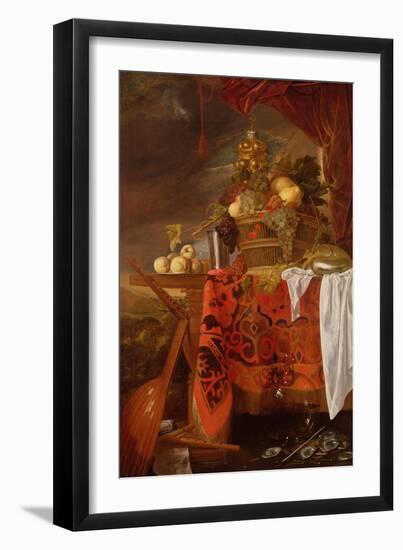 A Basket of Mixed Fruit with Gilt Cup, Silver Chalice, Nautilus, Glass and Peaches on a Plate-Jan Davidsz de Heem-Framed Giclee Print
