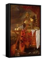 A Basket of Mixed Fruit with Gilt Cup, Silver Chalice, Nautilus, Glass and Peaches on a Plate-Jan Davidsz de Heem-Framed Stretched Canvas