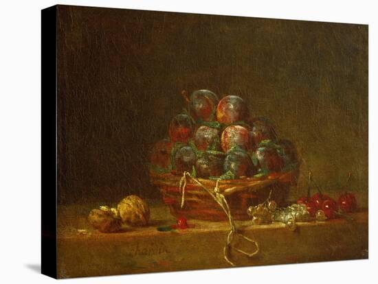 A Basket with Plums, Nuts, Currants and Cherries, Around 1765-Jean-Baptiste Simeon Chardin-Stretched Canvas