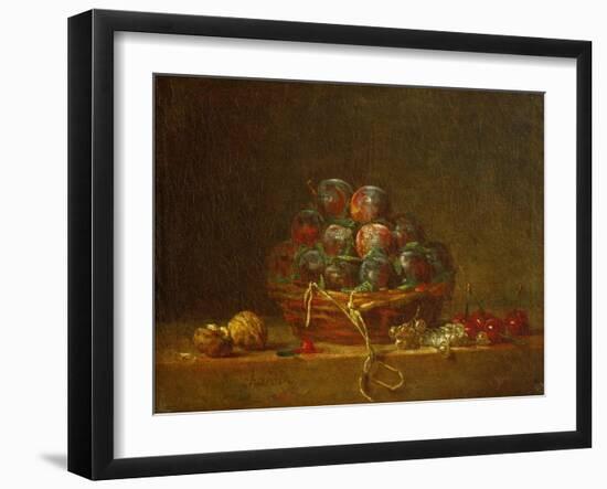 A Basket with Plums, Nuts, Currants and Cherries, Around 1765-Jean-Baptiste Simeon Chardin-Framed Giclee Print