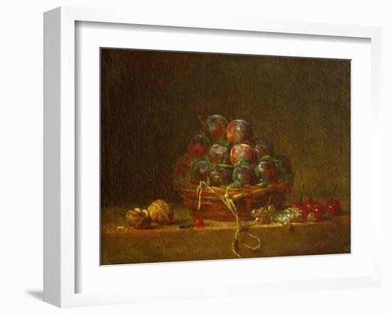 A Basket with Plums, Nuts, Currants and Cherries, Around 1765-Jean-Baptiste Simeon Chardin-Framed Giclee Print