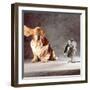 A Basset Who Is Sitting with "Flying" Ears in Front of a Ventilator-Ingo Boddenberg-Framed Photographic Print