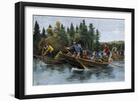 A Bateau (Boat) Race in the North Woods, 1800s-null-Framed Giclee Print