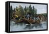 A Bateau (Boat) Race in the North Woods, 1800s-null-Framed Stretched Canvas