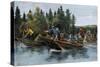 A Bateau (Boat) Race in the North Woods, 1800s-null-Stretched Canvas