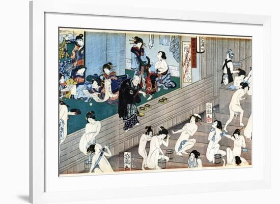 A Bath House Scene, Japan-Yoshiiku-Framed Giclee Print