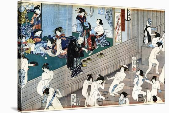 A Bath House Scene, Japan-Yoshiiku-Stretched Canvas