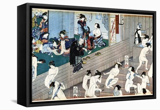 A Bath House Scene, Japan-Yoshiiku-Framed Stretched Canvas