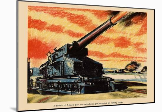 A Battery of Britain's Giant Coastal-Defence Guns WWII War Propaganda Art Print Poster-null-Mounted Poster