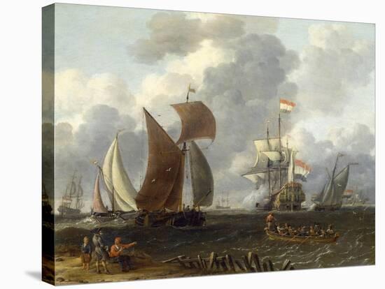 A Battle Offshore, 17th Century-Abraham Storck-Stretched Canvas