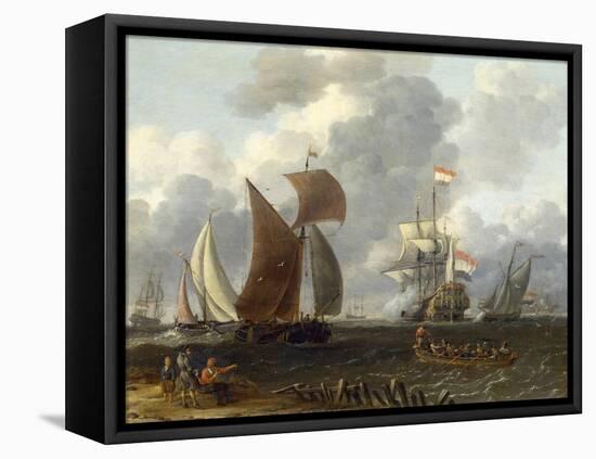 A Battle Offshore, 17th Century-Abraham Storck-Framed Stretched Canvas