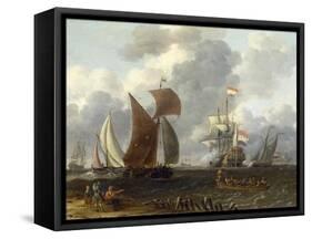 A Battle Offshore, 17th Century-Abraham Storck-Framed Stretched Canvas
