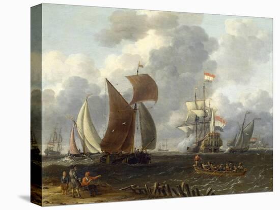 A Battle Offshore, 17th Century-Abraham Storck-Stretched Canvas