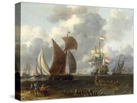 A Battle Offshore, 17th Century-Abraham Storck-Stretched Canvas