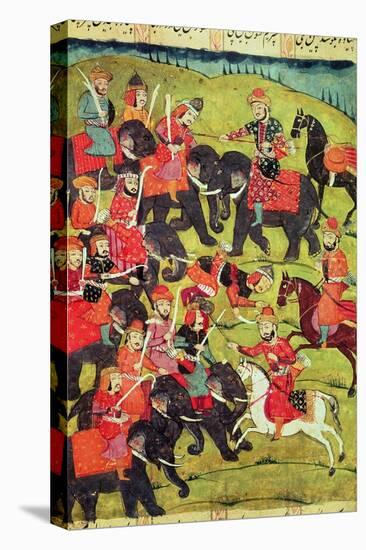 A Battle Scene, from the "Shahnama" (Book of Kings) by Abu"L-Qasim Manur Firdawsi (c. 934-c. 1020)-null-Stretched Canvas
