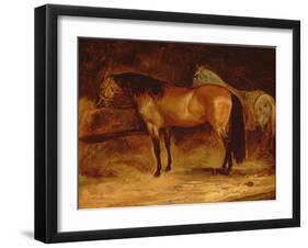 A Bay Horse at a Manger, with a Grey Horse in a Rug-Theodore Gericault-Framed Giclee Print