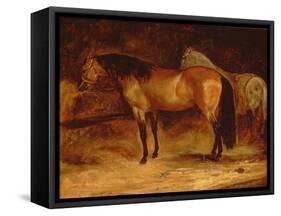 A Bay Horse at a Manger, with a Grey Horse in a Rug-Theodore Gericault-Framed Stretched Canvas