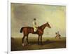 A Bay Racehorse with a Jockey Up on a Racehorse-Lambert Marshall-Framed Premium Giclee Print